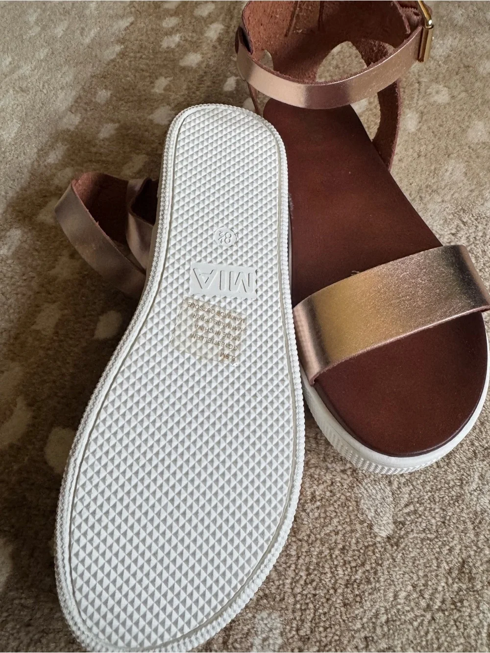 MIA Metallic Rose Gold Ankle-Strap Platform Sandals